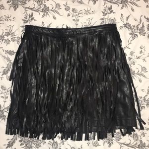 Black Faux Leather Fringe Skirt